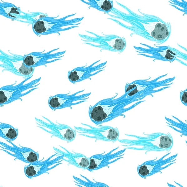 Comet fly seamless pattern. Design meteorite rain . Repeated texture in doodle style for fabric, wrapping paper, wallpaper, tissue. Vector illustration.