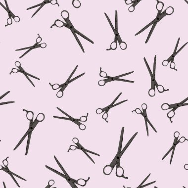 Makaslar dikişsiz desen. Retro salon geçmişi. Kumaş, ambalaj kağıdı, duvar kâğıdı ve mendil için karalama stilinde tekrarlanan doku. Vektör illüstrasyonu.