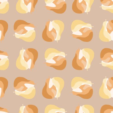 Yaratıcı armutlar kusursuz desen. Soyut yaz meyvesi arka planı. Kumaş, ambalaj kağıdı, duvar kâğıdı ve mendil için karalama stilinde tekrarlanan doku. Vektör illüstrasyonu.