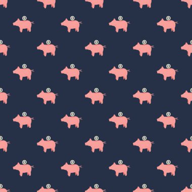 Domuz kumbarası kusursuz desen. Komik finansal oyuncak geçmişi. Kumaş, ambalaj kağıdı, duvar kâğıdı ve mendil için karalama stilinde tekrarlanan doku. Vektör illüstrasyonu.