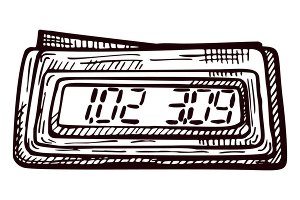 チェスクロック電気スケッチ孤立した 手描きスタイルでチェスゲームのためのレトロな時計 ポスター 本のイラスト アイコン タトゥーのための刻まれたデザイン ヴィンテージベクトルイラスト — ストックベクタ