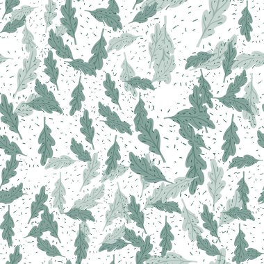 Meşe yaprağı dikişsiz desen. Bitki arkaplanı. Kumaş, ambalaj kağıdı, duvar kâğıdı ve mendil için karalama stilinde tekrarlanan doku. Vektör illüstrasyonu.