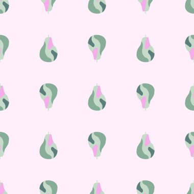 Yaratıcı armutlar kusursuz desen. Soyut yaz meyvesi arka planı. Kumaş, ambalaj kağıdı, duvar kâğıdı ve mendil için karalama stilinde tekrarlanan doku. Vektör illüstrasyonu.