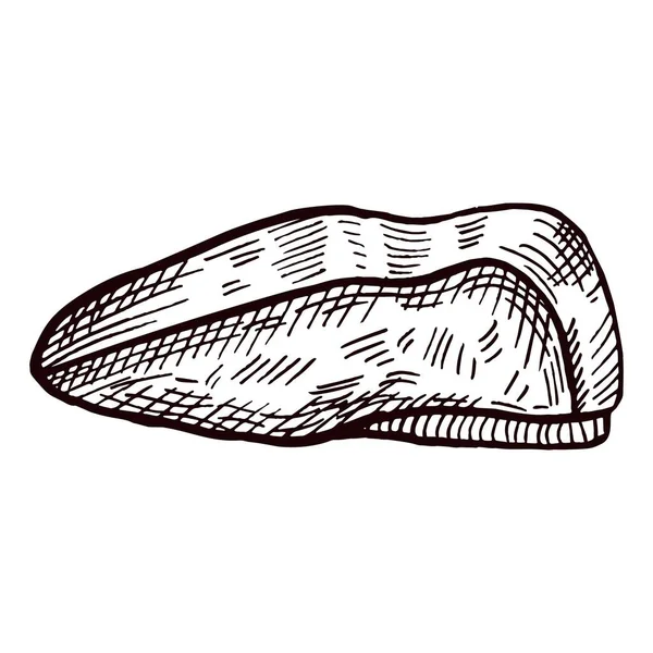 Croquis Béret Isolé Chapeau Artiste Style Dessiné Main Conception Gravée — Image vectorielle