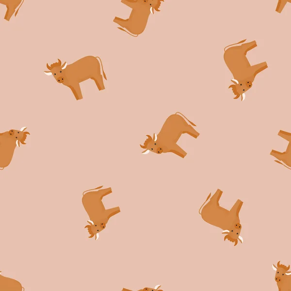 Бесшовный Образец Быка Домашние Животные Красочном Фоне Векторная Иллюстрация Текстильной — стоковый вектор