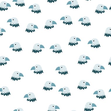 Kartal desenleri el yazısıyla kusursuz. Renkli arka planda baş yırtıcı. Tekstil baskıları, kumaş, afişler, arkaplanlar ve duvar kağıtları için vektör illüstrasyonu.