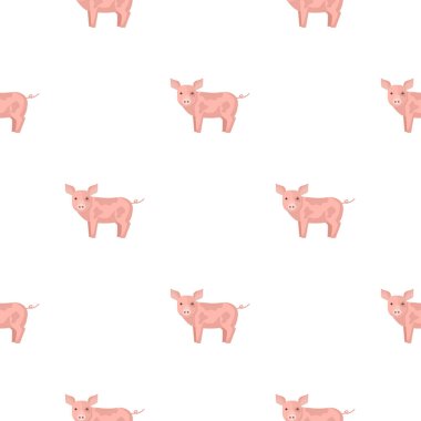 Kusursuz bir domuz deseni. Renkli arka planda evcil hayvanlar. Tekstil baskıları, kumaş, afişler, arkaplanlar ve duvar kağıtları için vektör illüstrasyonu.