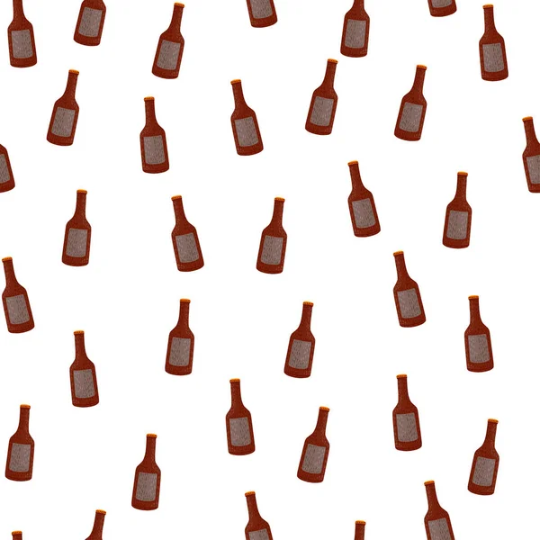 Bezproblémový Vzorek Alkoholu Láhvi Ručně Kreslené Pozadí Pro Menu Opakovaná — Stockový vektor
