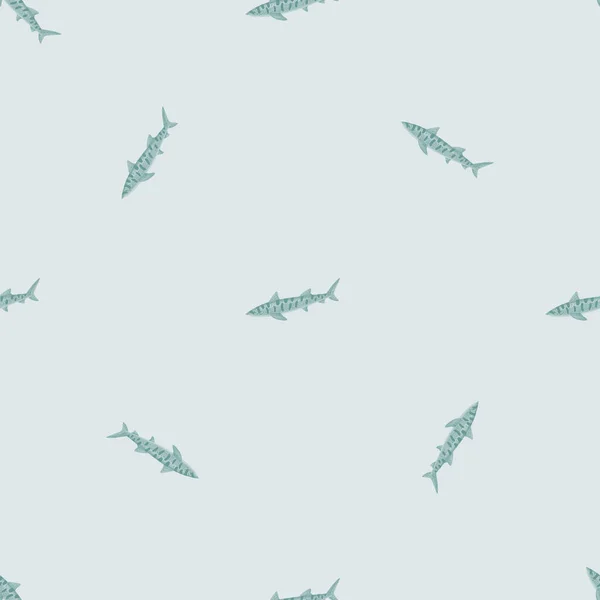 豹鲨的无缝图案呈丑闻鸟类风格 海洋动物背景 儿童的矢量插图有趣的纺织品印花 背景色和墙纸 — 图库矢量图片