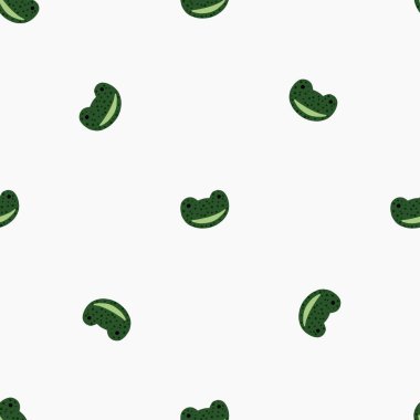 Kurbağa deseni el yazısıyla kusursuz. Renkli arka planda baş yırtıcı. Tekstil baskıları, kumaş, afişler, arkaplanlar ve duvar kağıtları için vektör illüstrasyonu.