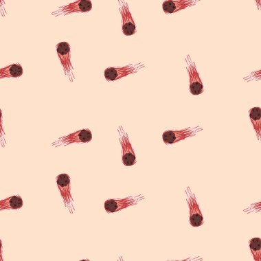 Meteor yağmuru kusursuz desen. El çizimi kuyruklu yıldızlar arka planda uçar. Kumaş, ambalaj kağıdı, duvar kâğıdı ve mendil için karalama stilinde tekrarlanan doku. Vektör illüstrasyonu.