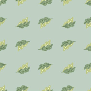 Dikensiz meşe yaprakları. Elle çizilmiş doğal arka plan. Kumaş, ambalaj kağıdı, duvar kâğıdı ve mendil için karalama stilinde tekrarlanan doku. Vektör illüstrasyonu.