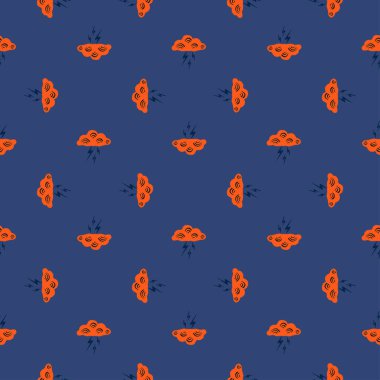 Yıldırımsız desenli bulutlar. Güzel el çizimi arka plan. Kumaş ambalaj kağıdı, duvar kağıdı ve mendil için karalama şeklinde tekrarlanan doku. Vektör illüstrasyonu.