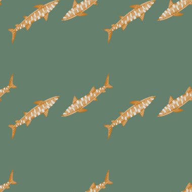 Leopar köpekbalığı, İskandinav tarzında kusursuz bir desen. Deniz hayvanları geçmişi. Çocuklar için vektör illüstrasyonu komik tekstil baskıları, kumaş, afişler, arkaplanlar ve duvar kağıtları.