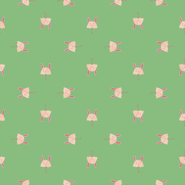 Şemsiyesiz tavşan deseni. Komik karakterler. Kumaş, ambalaj kağıdı, duvar kâğıdı ve mendil için karalama stilinde tekrarlanan doku. Vektör illüstrasyonu.