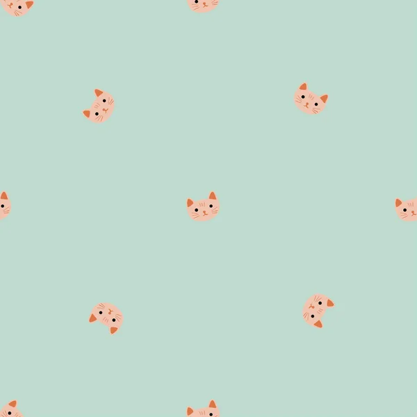 Kitty Pattern Seamless Freehand Style Head Animals Colorful Background Vector — Vetor de Stock