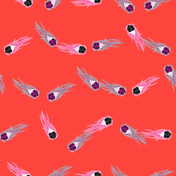 Comet fly seamless pattern. Design meteorite rain . Repeated texture in doodle style for fabric, wrapping paper, wallpaper, tissue. Vector illustration.