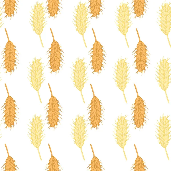 Wheat Seamless Pattern Cereal Crop Sketch Repeated Texture Doodle Style — Stock Vector