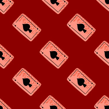 Oyun kartları pürüzsüz desen oluşturuyor. Kumar tasarımı. Kumaş, ambalaj kağıdı, duvar kâğıdı ve mendil için karalama stilinde tekrarlanan doku. Vektör illüstrasyonu.