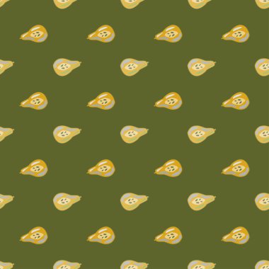 Kusursuz desenli armutlar. El çizimi arka plan meyvesi. Kumaş, ambalaj kağıdı, duvar kâğıdı ve mendil için karalama stilinde tekrarlanan doku. Vektör illüstrasyonu.