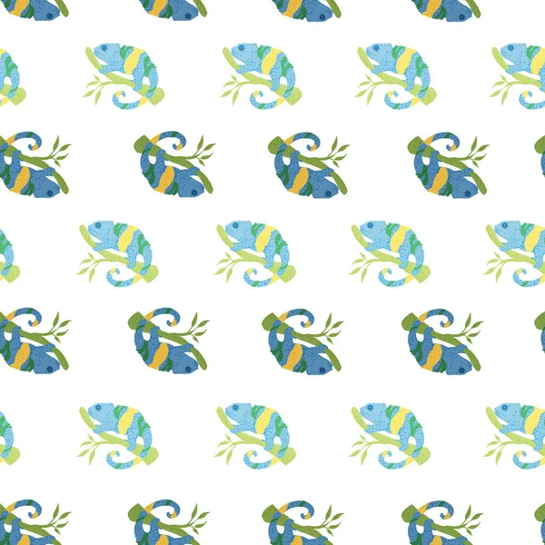 Bezešvé Chameleonské Vzory Pozadí Tropické Ještěrky Opakovaná Textura Stylu Čmáranice — Stockový vektor