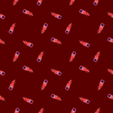 Kuyrukluyıldız kusursuz desen. Göktaşı yağmuru tasarla. Kumaş, ambalaj kağıdı, duvar kâğıdı ve mendil için karalama stilinde tekrarlanan doku. Vektör illüstrasyonu.