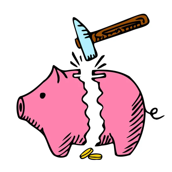 Gebrochenes Sparschwein Isoliert Auf Weißem Hintergrund Box Für Sichere Ersparnisse — Stockvektor