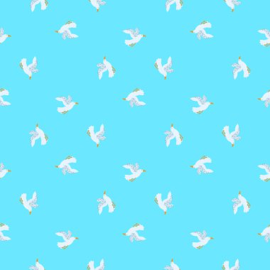 Martılar pürüzsüz desenli. Deniz kuşlarının arka planı. Kumaş, ambalaj kağıdı, duvar kâğıdı ve mendil için karalama stilinde tekrarlanan doku. Vektör illüstrasyonu.