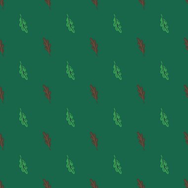 Meşe yaprağı dikişsiz desen. Bitki arkaplanı. Kumaş, ambalaj kağıdı, duvar kâğıdı ve mendil için karalama stilinde tekrarlanan doku. Vektör illüstrasyonu.