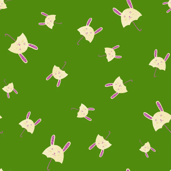 Regenschirmhäschen Nahtloses Muster Witzige Charaktere Hintergrund Wiederholte Textur Doodle Stil — Stockvektor