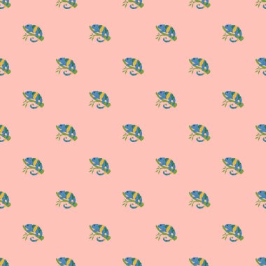 Bukalemun desenli. Tropik kertenkele geçmişi. Kumaş, ambalaj kağıdı, duvar kâğıdı ve mendil için karalama stilinde tekrarlanan doku. Vektör illüstrasyonu.