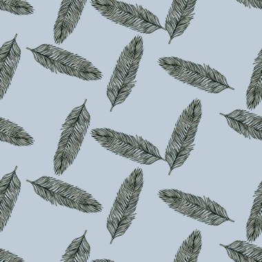 Palmiye yaprakları pürüzsüz. İşleme tarzında tropik bir dal. Kumaş, duvar kağıdı, tekstil, baskı, ambalaj kağıdı için el yapımı doku. Vektör illüstrasyonu.