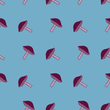 Mantarlar pürüzsüz. Mantar geçmişi. Kumaş, ambalaj kağıdı, duvar kâğıdı ve mendil için karalama stilinde tekrarlanan doku. Vektör illüstrasyonu.