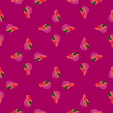 Yaratıcı armutlar kusursuz desen. Soyut yaz meyvesi arka planı. Kumaş, ambalaj kağıdı, duvar kâğıdı ve mendil için karalama stilinde tekrarlanan doku. Vektör illüstrasyonu.