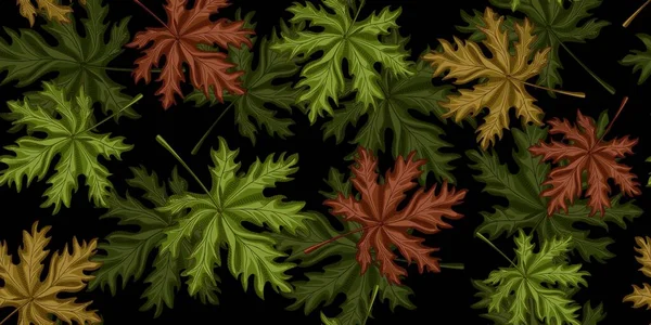 Motif Sans Couture Feuille Sur Fond Noir Plantes Tropicales Rétro — Image vectorielle