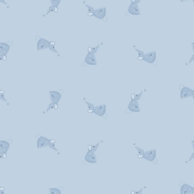 Kelebeksiz desenli şirin bir fil. Karalama tarzında komik çocuksu bir iz sürme. Kumaş, duvar kağıdı, tekstil, baskı, başlık, ambalaj kağıdı için el yapımı doku. Vektör illüstrasyonu.