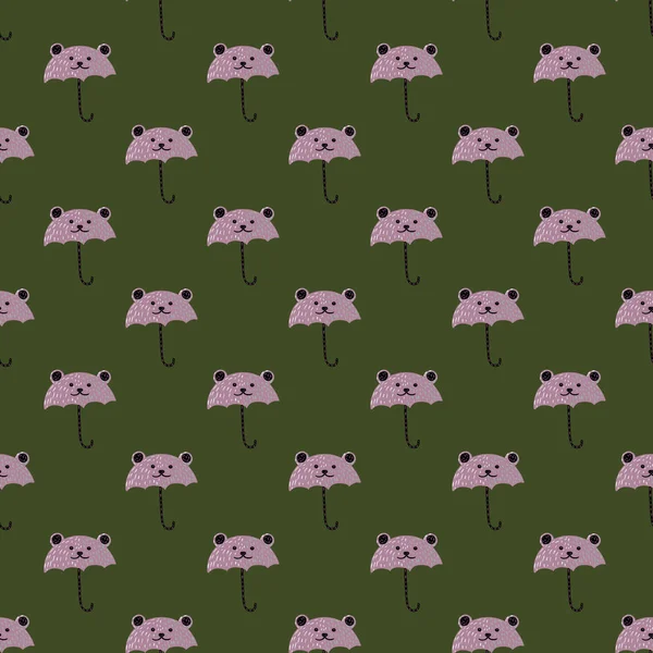 Bear Umbrella Seamless Pattern Zábavné Postavy Pozadí Opakovaná Textura Stylu — Stockový vektor