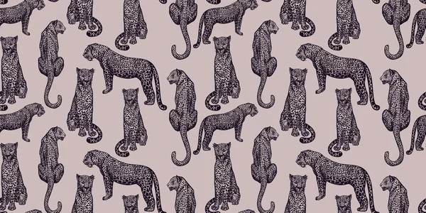 Padrão Sem Costura Animal Leopardo Fundo Roxo Animais Retro Savana —  Vetores de Stock