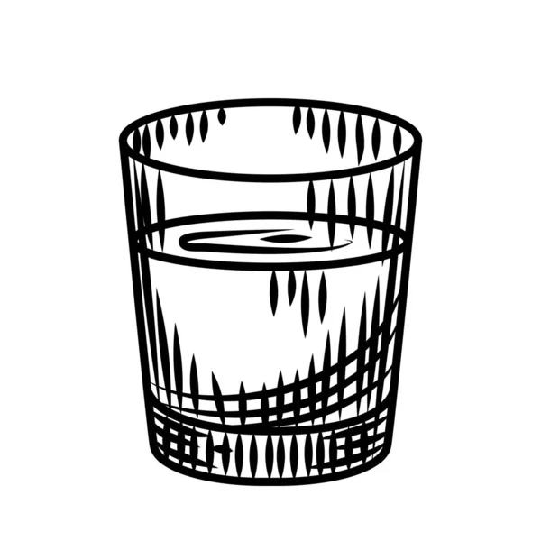 白い背景に隔離されたウォッカの人形 フルショットグラスのアルコール バーメニューのデザイン 透明ドリンクガラス ヴィンテージ彫刻スタイル ベクターイラスト — ストックベクタ
