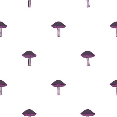 Mantarlar pürüzsüz. Mantar geçmişi. Kumaş, ambalaj kağıdı, duvar kâğıdı ve mendil için karalama stilinde tekrarlanan doku. Vektör illüstrasyonu.