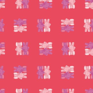 Şirin fil oyuncağı kusursuz desen. Karalama tarzında komik çocuk oyuncakları. Kumaş, duvar kağıdı, tekstil, baskı, başlık, ambalaj kağıdı için el yapımı doku. Vektör illüstrasyonu.