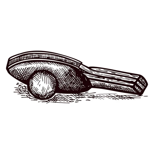Esbozo Raqueta Ping Pong Aislado Elementos Deportivos Vintage Para Tenis — Archivo Imágenes Vectoriales
