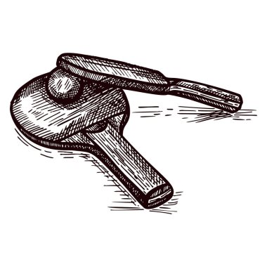 Pinpon raketi çizimi izole edildi. Masa tenisi el çizimi stili için klasik spor öğeleri. Poster, baskı, kitap illüstrasyonu, logo ve dövme için oyulmuş simge. Vintage vektör illüstrasyonu.