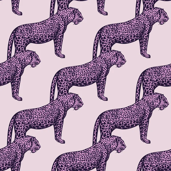 Leopar desensiz. Antika vahşi hayvan geçmişi. Kumaş, ambalaj kağıdı, duvar kâğıdı, mendil için el yapımı tekrarlanan doku. Vektör illüstrasyonu.