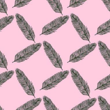 Palmiye yaprakları pürüzsüz. İşleme tarzında tropik bir dal. Kumaş, duvar kağıdı, tekstil, baskı, ambalaj kağıdı için el yapımı doku. Vektör illüstrasyonu.