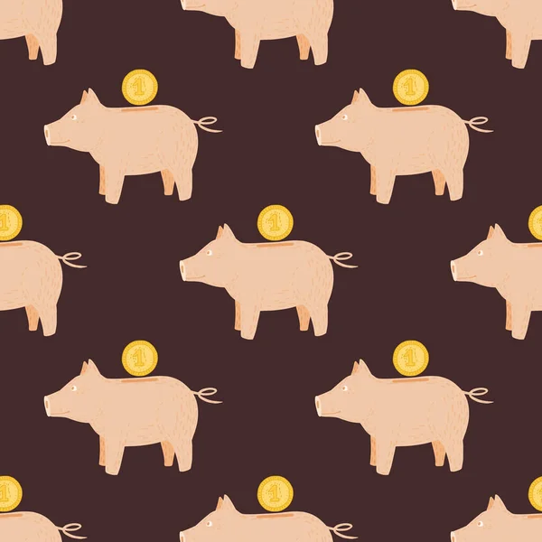 Sparschwein Nahtloses Muster Lustiger Finanzieller Hintergrund Wiederholte Textur Doodle Stil — Stockvektor