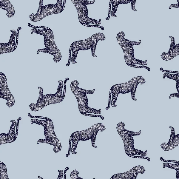 Leopard seamless pattern. Vintage wildlife animals background. Repeated texture in hand drawn style for fabric, wrapping paper, wallpaper, tissue. Vector illustration.