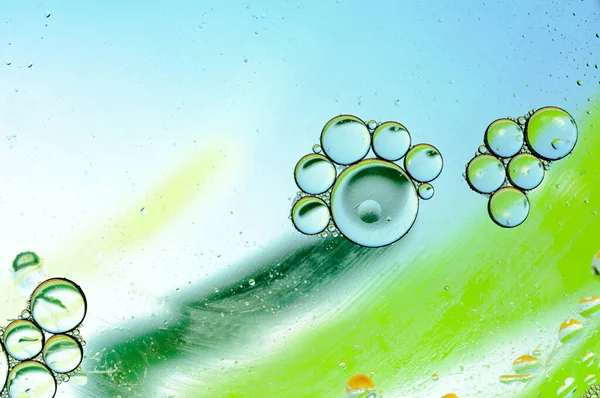 Oil Bubbles Water Abstract Background Green Blue Colors — 스톡 사진