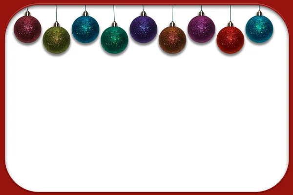 Ein Weihnachtlicher Feiertagsschmuck Glitzernde Kugeln Hängende Präsentationskarte Einladung Illustration Grafik — Stockfoto