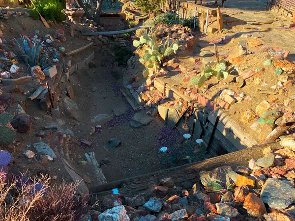 Odvodňovací Příkop Vodní Tunel Zahrada Propustku Pouštní Zahradničení Sukulenty Kaktus — Stock fotografie